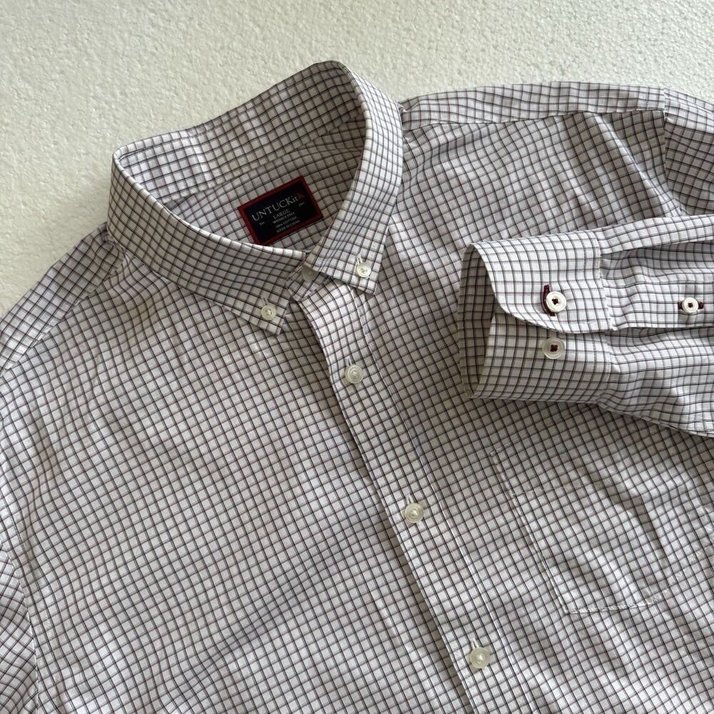 UNTUCKit Piedmont Men's Large Red Plaid Long Sleeve Button Down Cotton Preppy